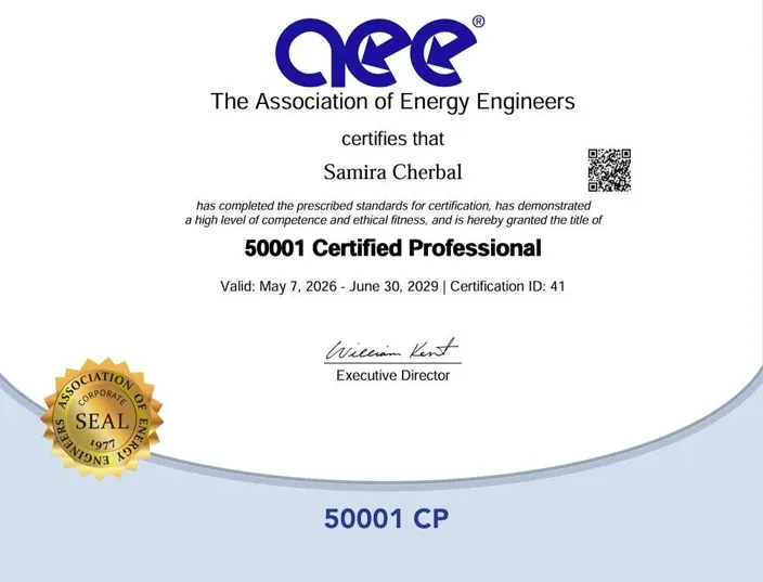 Sam Cherbal earns the 50001 Certified Professional credential